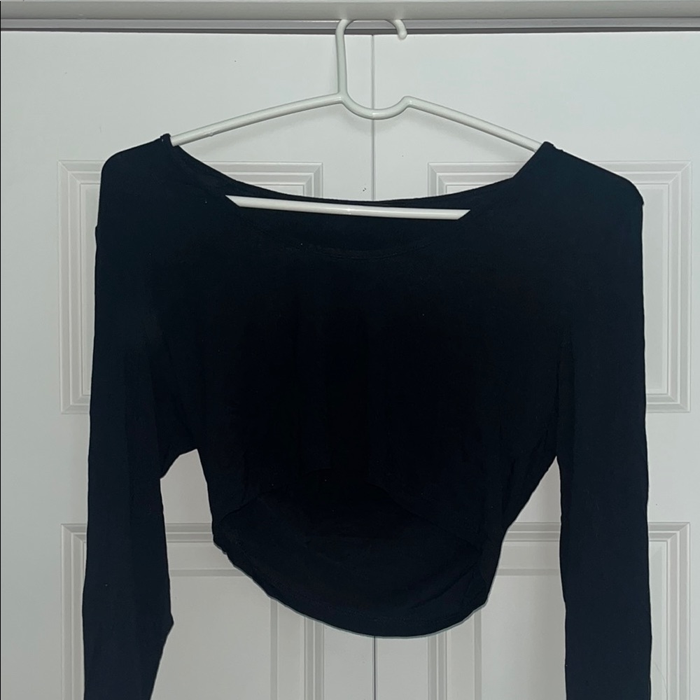 SHEIN Black Fitted Crop Blouse 3/4 Sleeve